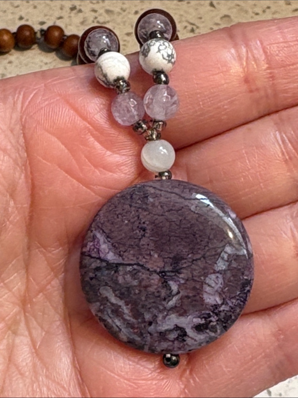 NEW! Tiny Devotions Wooden Beaded Amethyst Necklace 💜 - Picture 6 of 11